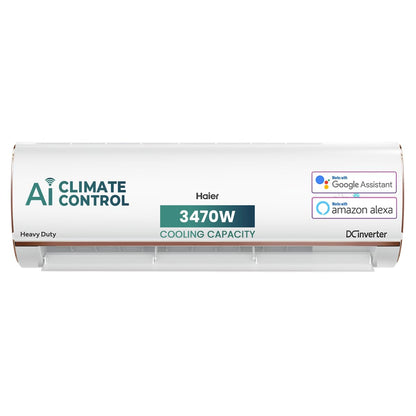 Haier 1 Ton 4 Star AI Climate Control Smart Split AC (3470W, Triple Inverter, Copper, Wi-Fi, 4-Way Swing, 7 in 1 Convertible, HD Filter, Cools at 60°C, 20 Mtrs Air Throw - HSU13K-PYAIR4BN-INV, White) 