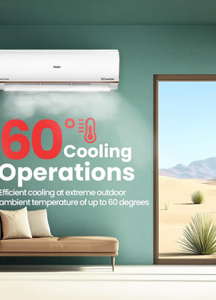 Haier 1 Ton 4 Star AI Climate Control Smart Split AC (3470W, Triple Inverter, Copper, Wi-Fi, 4-Way Swing, 7 in 1 Convertible, HD Filter, Cools at 60°C, 20 Mtrs Air Throw - HSU13K-PYAIR4BN-INV, White) 