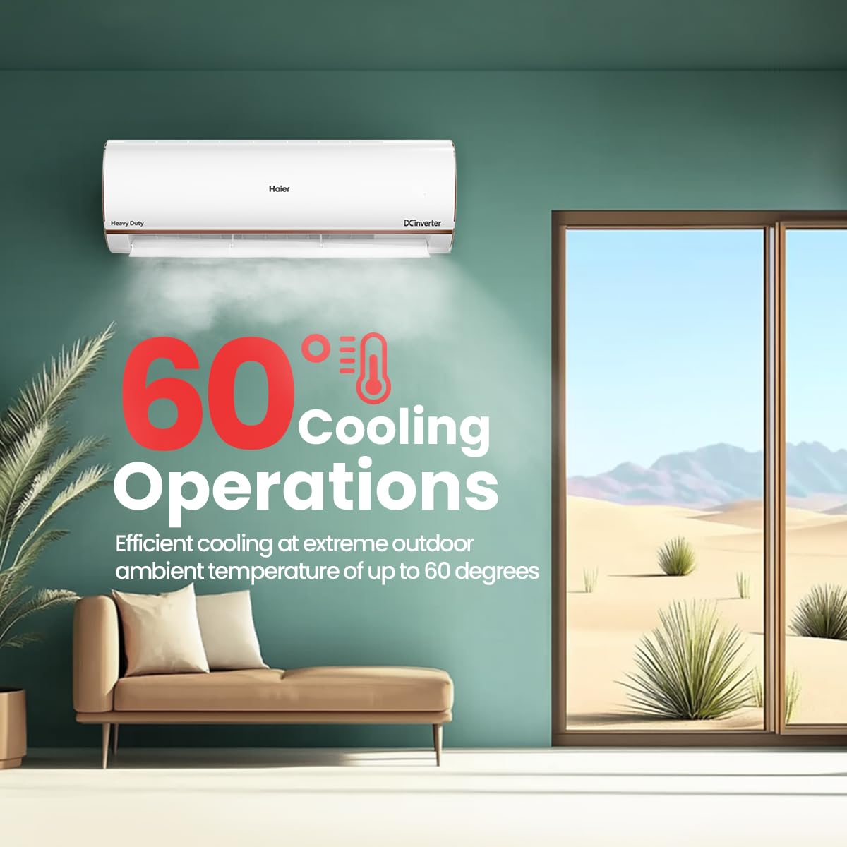 Haier 1 Ton 4 Star AI Climate Control Smart Split AC (3470W, Triple Inverter, Copper, Wi-Fi, 4-Way Swing, 7 in 1 Convertible, HD Filter, Cools at 60°C, 20 Mtrs Air Throw - HSU13K-PYAIR4BN-INV, White) 