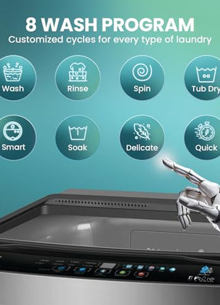 Haier 10.5 Kg 5 Star Fully Automatic Top Load Washing Machine With Ultra Fresh Air Technology, Oceanus Wave Steel Drum (ETL105-CAFS8, Grey, Black, Custom Wash Cycles, 15 Mins Quick Wash) 