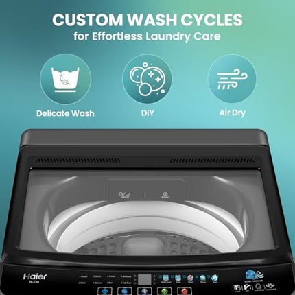 Haier 10.5 Kg 5 Star Fully Automatic Top Load Washing Machine With Ultra Fresh Air Technology, Oceanus Wave Steel Drum (ETL105-CAFS8, Grey, Black, Custom Wash Cycles, 15 Mins Quick Wash) 