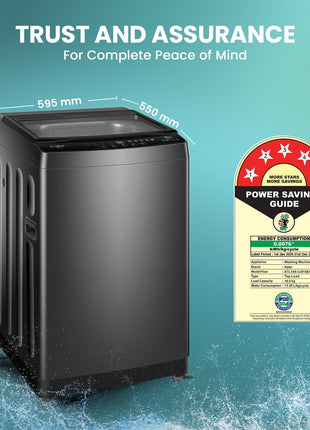 Haier 10.5 Kg 5 Star Fully Automatic Top Load Washing Machine With Ultra Fresh Air Technology, Oceanus Wave Steel Drum (ETL105-CAFS8, Grey, Black, Custom Wash Cycles, 15 Mins Quick Wash) 