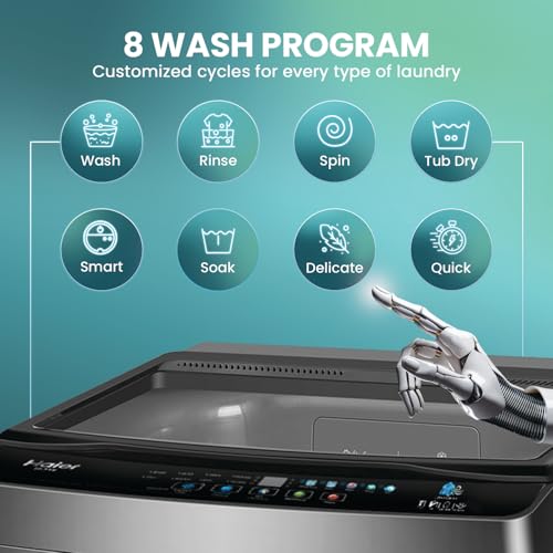 Haier 10.5 Kg 5 Star Fully Automatic Top Load Washing Machine With Ultra Fresh Air Technology, Oceanus Wave Steel Drum (ETL105-CAFS8, Grey, Black, Custom Wash Cycles, 15 Mins Quick Wash) 
