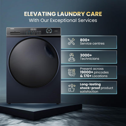 Haier 11 Kg (Wash) / 7 Kg (Dry), 5 Star, Powered by AI-DBT, Direct Drive Technology, Wifi, PuriSteam, I-Refresh, Front Load Fully Automatic Washer Dryer, (EFLD110-DM14IEICBKU1, In-built Heater,Black) 
