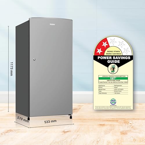 Haier 185 L, 2 Star, Direct-Cool Single Door Refrigerator (HED-19TMS-N, Moon Silver, 2024 Model) 