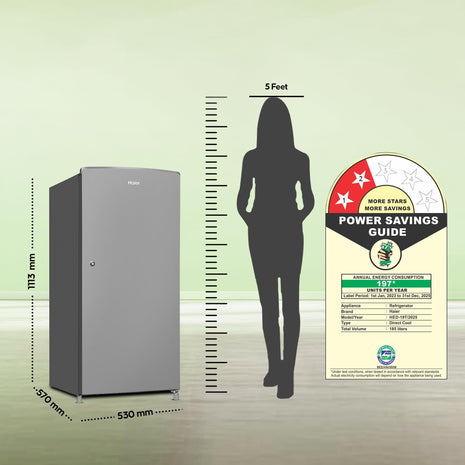 Haier 185 L, 2 Star, Direct-Cool Single Door Refrigerator (HED-19TMS-N, Moon Silver) 