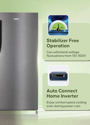 Haier 190L 5 Star Direct Cool Single Door Refrigerator | 3 Toughened Glass Shelves | Fast Ice Making in Just 60 minutes | Large Veg Box| Easy Clean Back (HED-205DS-P, Dazzle Steel) 