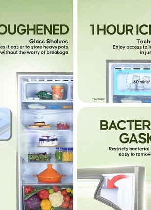 Haier 190L 5 Star Direct Cool Single Door Refrigerator | 3 Toughened Glass Shelves | Fast Ice Making in Just 60 minutes | Large Veg Box| Easy Clean Back (HED-205DS-P, Dazzle Steel) 