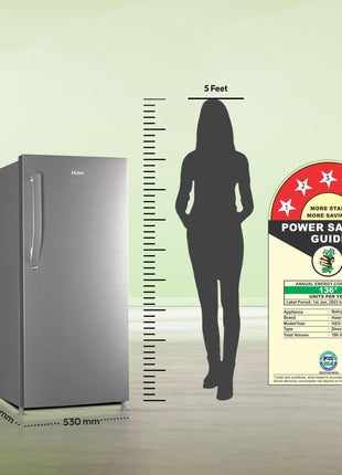 Haier 190L 5 Star Direct Cool Single Door Refrigerator | 3 Toughened Glass Shelves | Fast Ice Making in Just 60 minutes | Large Veg Box| Easy Clean Back (HED-205DS-P, Dazzle Steel) 