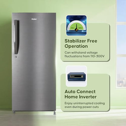 Haier 190L 5 Star Direct Cool Single Door Refrigerator | 3 Toughened Glass Shelves | Fast Ice Making in Just 60 minutes | Large Veg Box| Easy Clean Back (HED-205DS-P, Dazzle Steel) 