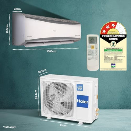 Haier 2 Ton 3 Star HEXA Inverter Split AC (6300 Watts, Copper, 7 in 1 Convertible, Heavy Duty, HD Filter, Frost Self Clean, Cools at 60°C, 20 mtrs Air Throw - HSU24HD-ANW3BN-INV- White) 