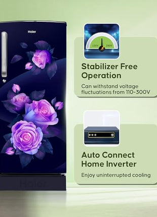 Haier 205L 5Star Direct Cool Single Door Refrigerator | Inverter Compressor | Wide Freezer Space | Bigger Ice Tray | Longer Cooling Retention | Easy Clean Back (HED-215MRB-N, Marine Rose, Base Stand) 