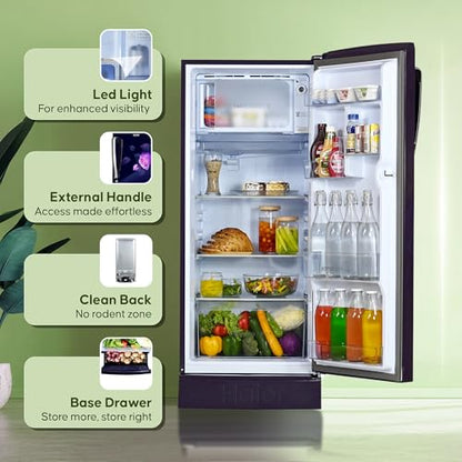 Haier 205L 5Star Direct Cool Single Door Refrigerator | Inverter Compressor | Wide Freezer Space | Bigger Ice Tray | Longer Cooling Retention | Easy Clean Back (HED-215MRB-N, Marine Rose, Base Stand) 