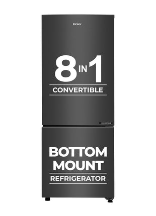 Haier 237L 3 Star Frost Free Bottom Mount Double Door Refrigerator|8 In 1 Convertible Modes|Jhukna Mat-Bottom Freezer|Twin Inverter|200% Faster Ice Making in 49 Minutes (HEB-243GB-P, GE Black) 