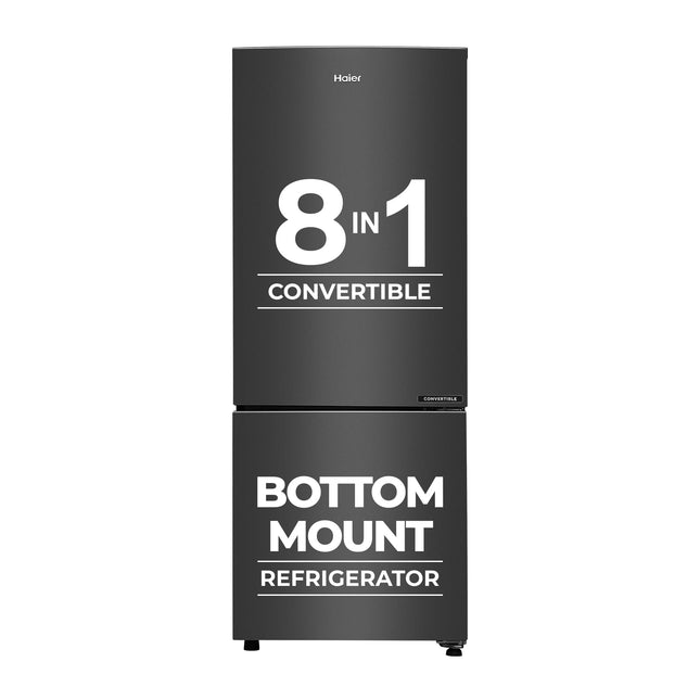 Haier 237L 3 Star Frost Free Bottom Mount Double Door Refrigerator|8 In 1 Convertible Modes|Jhukna Mat-Bottom Freezer|Twin Inverter|200% Faster Ice Making in 49 Minutes (HEB-243GB-P, GE Black) 