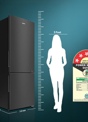 Haier 237L 3 Star Frost Free Bottom Mount Double Door Refrigerator|8 In 1 Convertible Modes|Jhukna Mat-Bottom Freezer|Twin Inverter|200% Faster Ice Making in 49 Minutes (HEB-243GB-P, GE Black) 