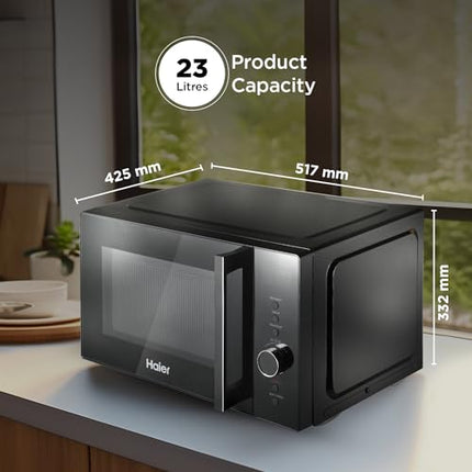 Haier 23L Solo Microwave Oven with Defrost Technology, Child Lock (HIL2301MBEJ, Black, Inbuilt Auto Cook Menus) 