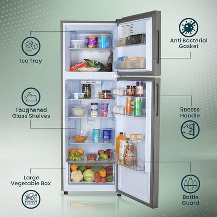 Haier 240 L, 2 Star, 5 In 1 Convertible, Frost Free Double Door Refrigerator (HEF-252DS-P, Dazzle Steel) 