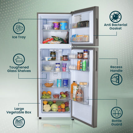 Haier 240 L, 2 Star, 5 In 1 Convertible, Frost Free Double Door Refrigerator (HEF-252DS-P, Dazzle Steel) 