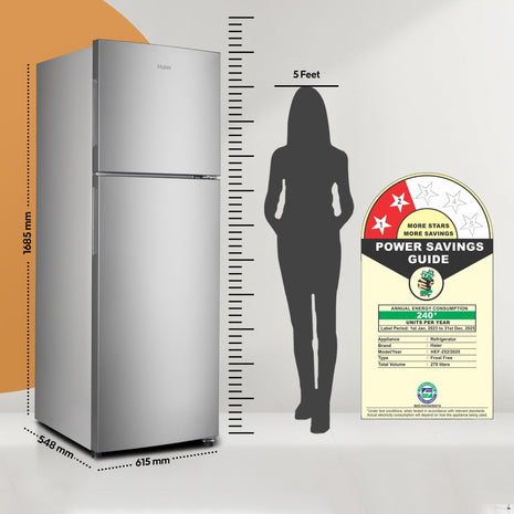 Haier 240 L, 2 Star, Frost Free Double Door Refrigerator (HEF-252EGS-P, Moon Silver) 