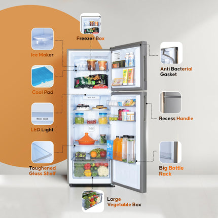 Haier 240 L, 2 Star, Frost Free Double Door Refrigerator (HEF-252EGS-P, Moon Silver) 