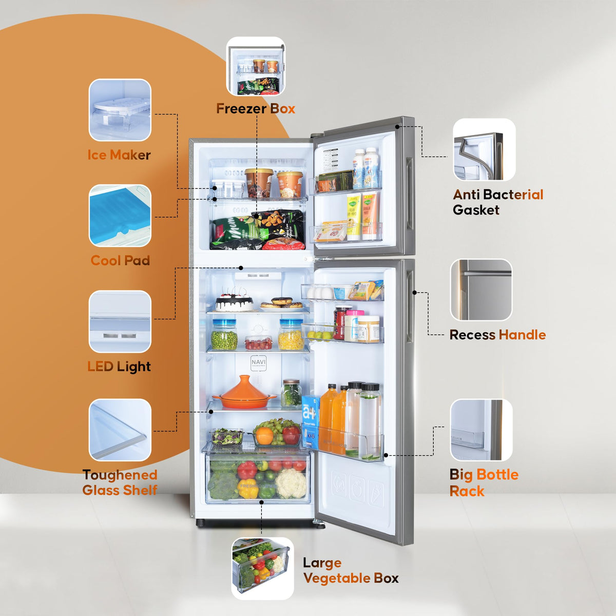 Haier 240 L, 2 Star, Frost Free Double Door Refrigerator (HEF-252EGS-P, Moon Silver) 