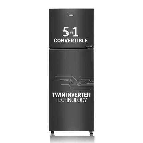 Haier 240L 3 Star Frost Free Top Mount Double Door Refrigerator|5 In 1 Convertible Modes|Twin Inverter|200% Faster Ice Making in 49 Minutes (HEF-253GB-P, GE Black) 