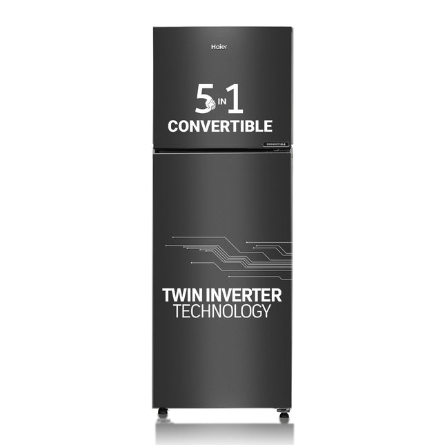 Haier 240L 3 Star Frost Free Top Mount Double Door Refrigerator|5 In 1 Convertible Modes|Twin Inverter|200% Faster Ice Making in 49 Minutes (HEF-253GB-P, GE Black) 