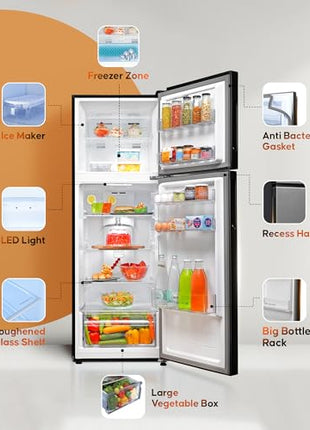 Haier 240L 3 Star Frost Free Top Mount Double Door Refrigerator|5 In 1 Convertible Modes|Twin Inverter|200% Faster Ice Making in 49 Minutes (HEF-253GB-P, GE Black) 