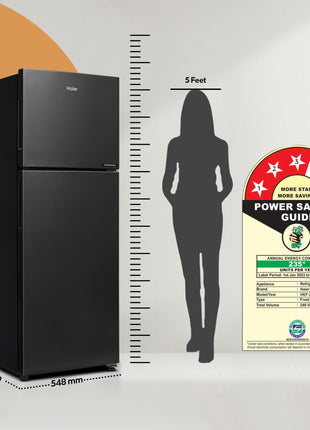Haier 240L 3 Star Frost Free Top Mount Double Door Refrigerator|5 In 1 Convertible Modes|Twin Inverter|200% Faster Ice Making in 49 Minutes (HEF-253GB-P, GE Black) 