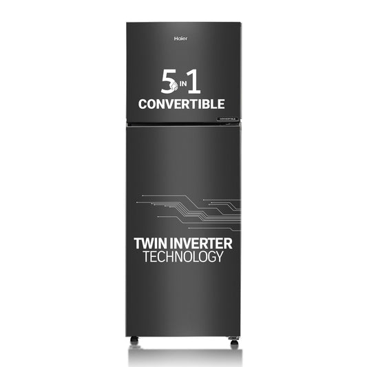 Haier 240L 3 Star Frost Free Top Mount Double Door Refrigerator|5 In 1 Convertible Modes|Twin Inverter|200% Faster Ice Making in 49 Minutes (HEF-253GB-P, GE Black) 