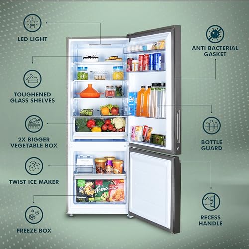 Haier 325 L, 3 Star, Convertible 14-in-1 Triple Inverter & Fan Motor Technology, with Display Frost Free Double Door Bottom Mount Refrigerator (HEB-333DS-P, Dazzle Steel, 2024 Model) 