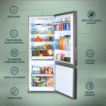 Haier 325 L, 3 Star, Convertible 14-in-1 Triple Inverter & Fan Motor Technology, with Display Frost Free Double Door Bottom Mount Refrigerator (HEB-333DS-P, Dazzle Steel, 2024 Model) 