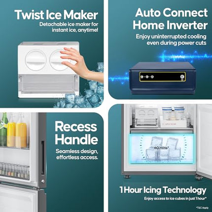 Haier 325 L, 3 Star, Convertible 14-in-1 Triple Inverter & Fan Motor Technology, with Display Frost Free Double Door Bottom Mount Refrigerator (HEB-333DS-P, Dazzle Steel) 