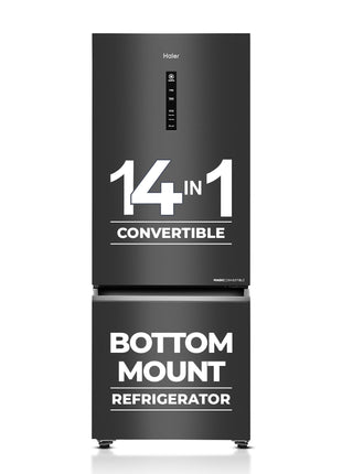 Haier 325 L 3 Star Frost Free Bottom Mount Double Door Refrigerator|Convertible 14-in-1|Jhukna Mat-Bottom Freezer|Digital Display Panel|Triple Inverter|Twist Ice Maker (HEB-333GB-P, Graphite Black) 