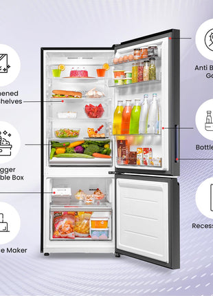 Haier 325 L 3 Star Frost Free Bottom Mount Double Door Refrigerator|Convertible 14-in-1|Jhukna Mat-Bottom Freezer|Digital Display Panel|Triple Inverter|Twist Ice Maker (HEB-333GB-P, Graphite Black) 