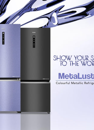 Haier 325 L 3 Star Frost Free Bottom Mount Double Door Refrigerator|Convertible 14-in-1|Jhukna Mat-Bottom Freezer|Digital Display Panel|Triple Inverter|Twist Ice Maker (HEB-333GB-P, Graphite Black) 