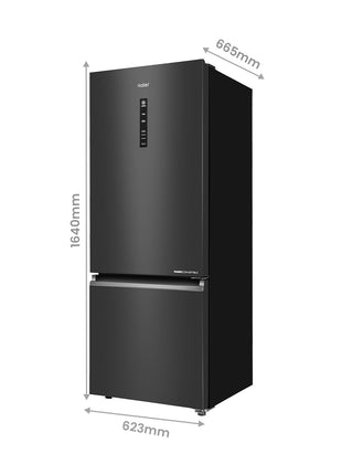 Haier 325 L 3 Star Frost Free Bottom Mount Double Door Refrigerator|Convertible 14-in-1|Jhukna Mat-Bottom Freezer|Digital Display Panel|Triple Inverter|Twist Ice Maker (HEB-333GB-P, Graphite Black) 