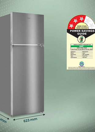 Haier 328 L, 3 Star, Convertible 10-in-1, Triple Inverter & Dual Fan Motor Technology, Frost Free Double Door Refrigerator (HEF-333TS-P, Inox Steel, 2024 Model) 