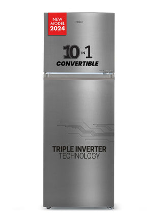 Haier 328 L, 3 Star, Convertible 10-in-1, Triple Inverter & Dual Fan Motor Technology, Frost Free Double Door Refrigerator (HEF-333TS-P, Inox Steel, 2024 Model) 