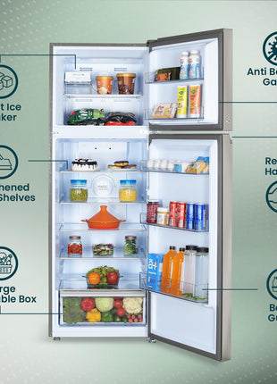 Haier 328 L, 3 Star, Convertible 10-in-1, Triple Inverter & Dual Fan Motor Technology, Frost Free Double Door Refrigerator (HEF-333TS-P, Inox Steel, 2024 Model) 