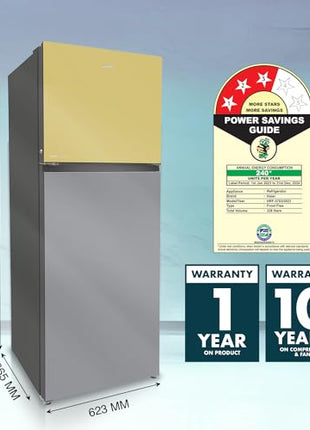 Haier 328 L, 3 Star, Convertible 10-in-1, Triple Inverter & Fan Motor Technology, Frost Free Double Door Refrigerator (HRF-3783YGG-P, Yellow Grey Glass, 2024 Model) 