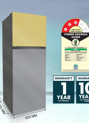 Haier 328 L, 3 Star, Convertible 10-in-1, Triple Inverter & Fan Motor Technology, Frost Free Double Door Refrigerator (HRF-3783YGG-P, Yellow Grey Glass, 2024 Model) 