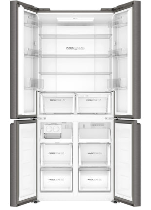 Haier 520L 3 Star Lumiere French Door 4-Door Side by Side Frost Free Refrigerator | Convertible Magic Zone | Inverter | Digital Display Panel | Deo Fresh Technology (HRB-600IS, Inox Steel) 