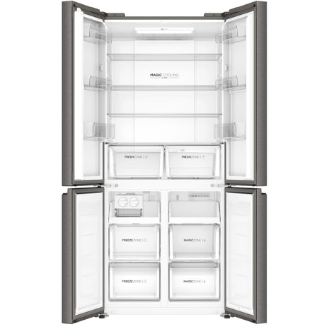 Haier 520L 3 Star Lumiere French Door 4-Door Side by Side Frost Free Refrigerator | Convertible Magic Zone | Inverter | Digital Display Panel | Deo Fresh Technology (HRB-600IS, Inox Steel) 