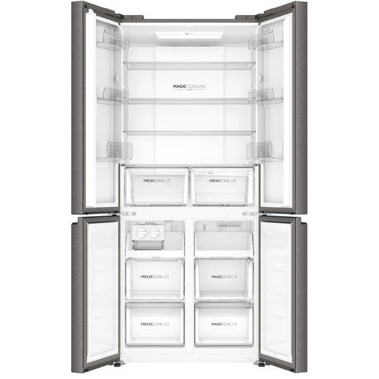 Haier 520L 3 Star Lumiere French Door 4-Door Side by Side Frost Free Refrigerator | Convertible Magic Zone | Inverter | Digital Display Panel | Deo Fresh Technology (HRB-600IS, Inox Steel) 