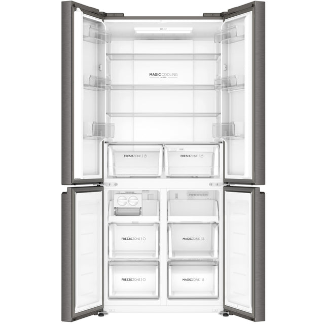 Haier 520L 3 Star Lumiere French Door 4-Door Side by Side Frost Free Refrigerator | Convertible Magic Zone | Inverter | Digital Display Panel | Deo Fresh Technology (HRB-600IS, Inox Steel) 