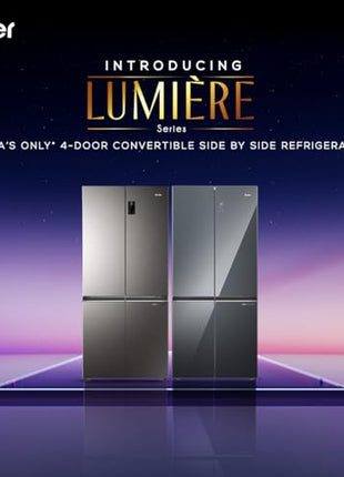 Haier 520L 3 Star Lumiere French Door 4-Door Side by Side Frost Free Refrigerator | Convertible Magic Zone | Inverter | Digital Display Panel | Deo Fresh Technology (HRB-600IS, Inox Steel) 