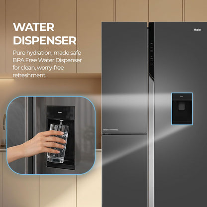 Haier 592 L 3 Star Frost Free Side By Side Refrigerator Graphite Black 