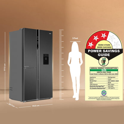 Haier 592 L 3 Star Frost Free Side By Side Refrigerator Graphite Black 